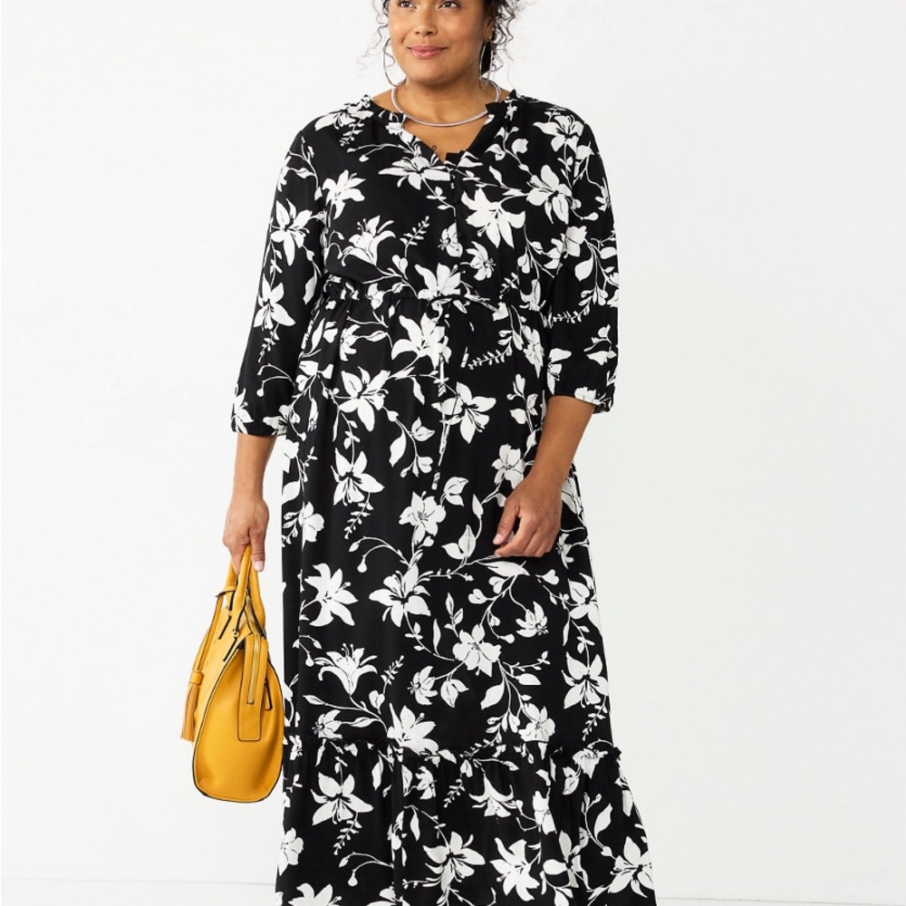 NWT Croft & Barrow women’s plus size ruffle hem maxi dress SZ 1X - Picture 1 of 8